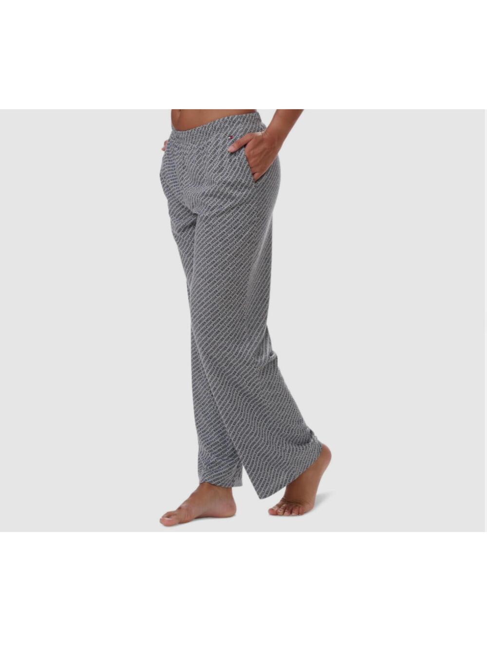 Tommy Hilfiger Long Pajama Sleep Lounge Pant Diagonal Logo Gray NWT L Large